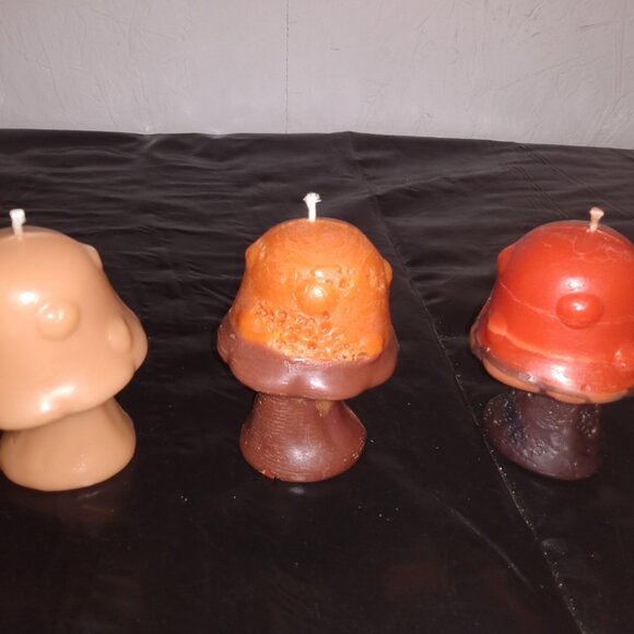 Handcrafted Upcycled Mushroom Candles Set Of 3 - Picture 1 of 8